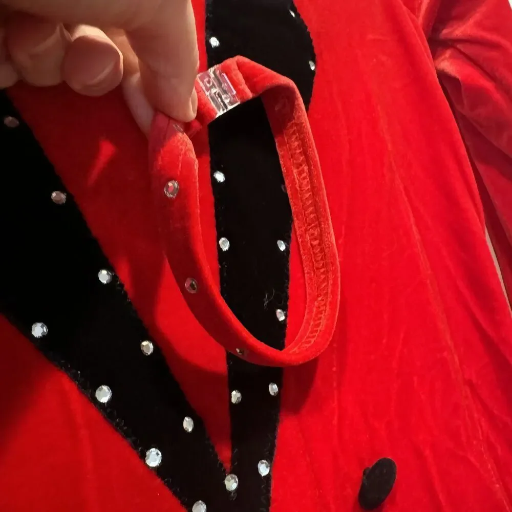 Art Stone Red Velvet Dance Costume Rhinestone Tuxedo Jacket Long Sleeve Child LC